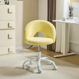 Winado - Small Vanity Chair with Wheels for Girls Cute Adjustable Height Armless Office Desk Chair 360°Swivel Comfy Rolling Chair - Furry Yellow