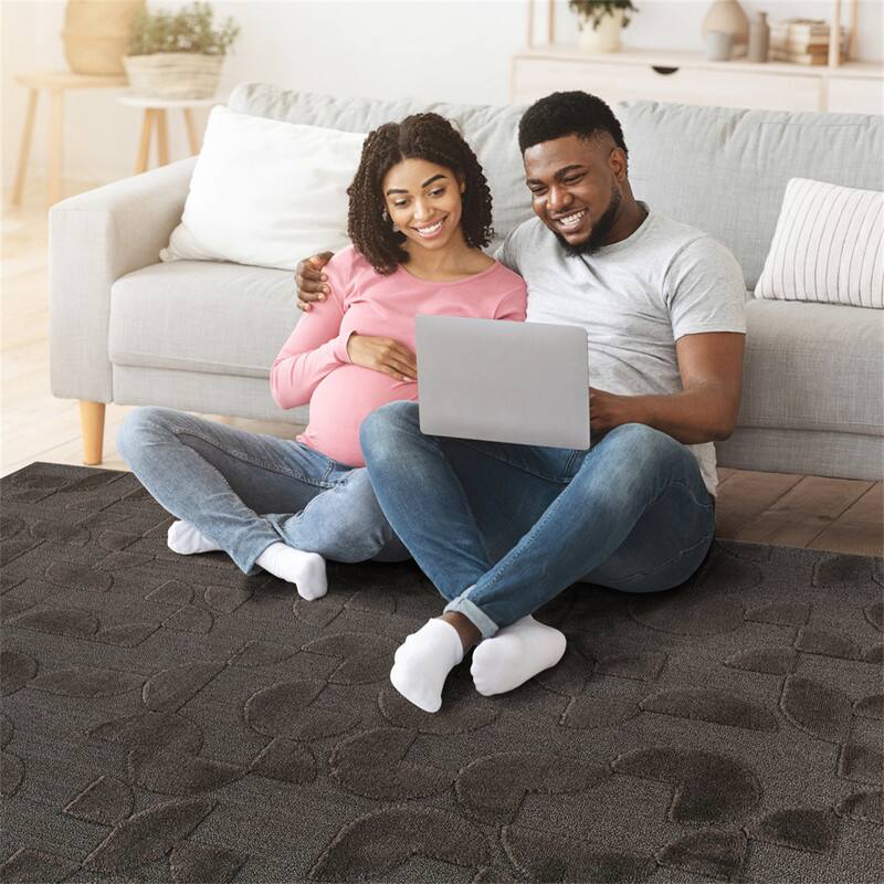 Back. HTUTWOO - High-Low Indoor Area Rug -2'x3' Modern Geometric Bohemian Carpet, Non-Shedding,Living Room Bedroom Kitchen Doormat - Brown.