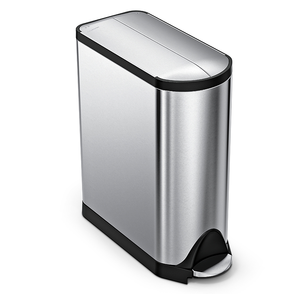 Angle View: simplehuman - 45 Liter / 11.9 Gallon Butterfly Lid Kitchen Step Trash Can, Brushed Stainless Steel - Brushed Stainless Steel