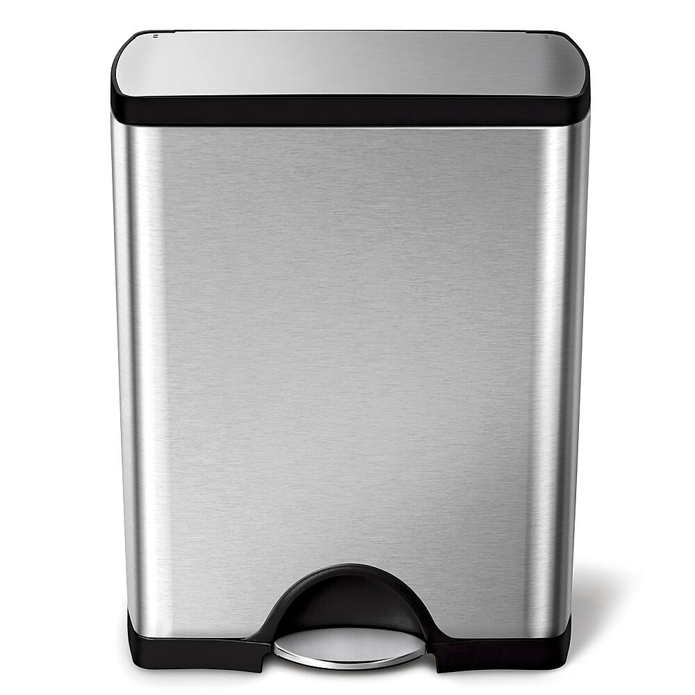 Left View: simplehuman 50 Liter/ 13.2 Gallon Kitchen Step Garbage Can, Brushed Stainless Steel