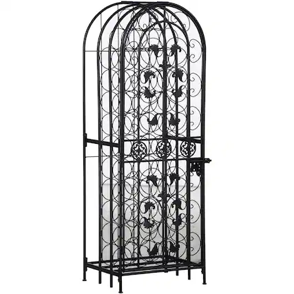 Front. Homcom - 45 Bottle Wrought Iron Wine Rack Jail with Lock.