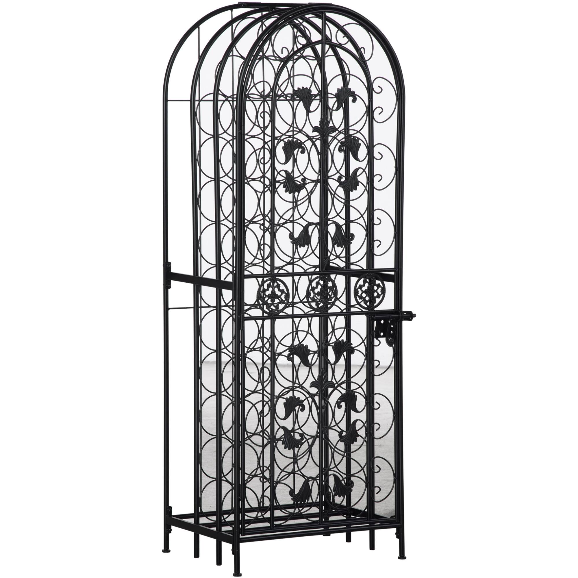 Front. Homcom - 45 Bottle Wrought Iron Wine Rack Jail with Lock.