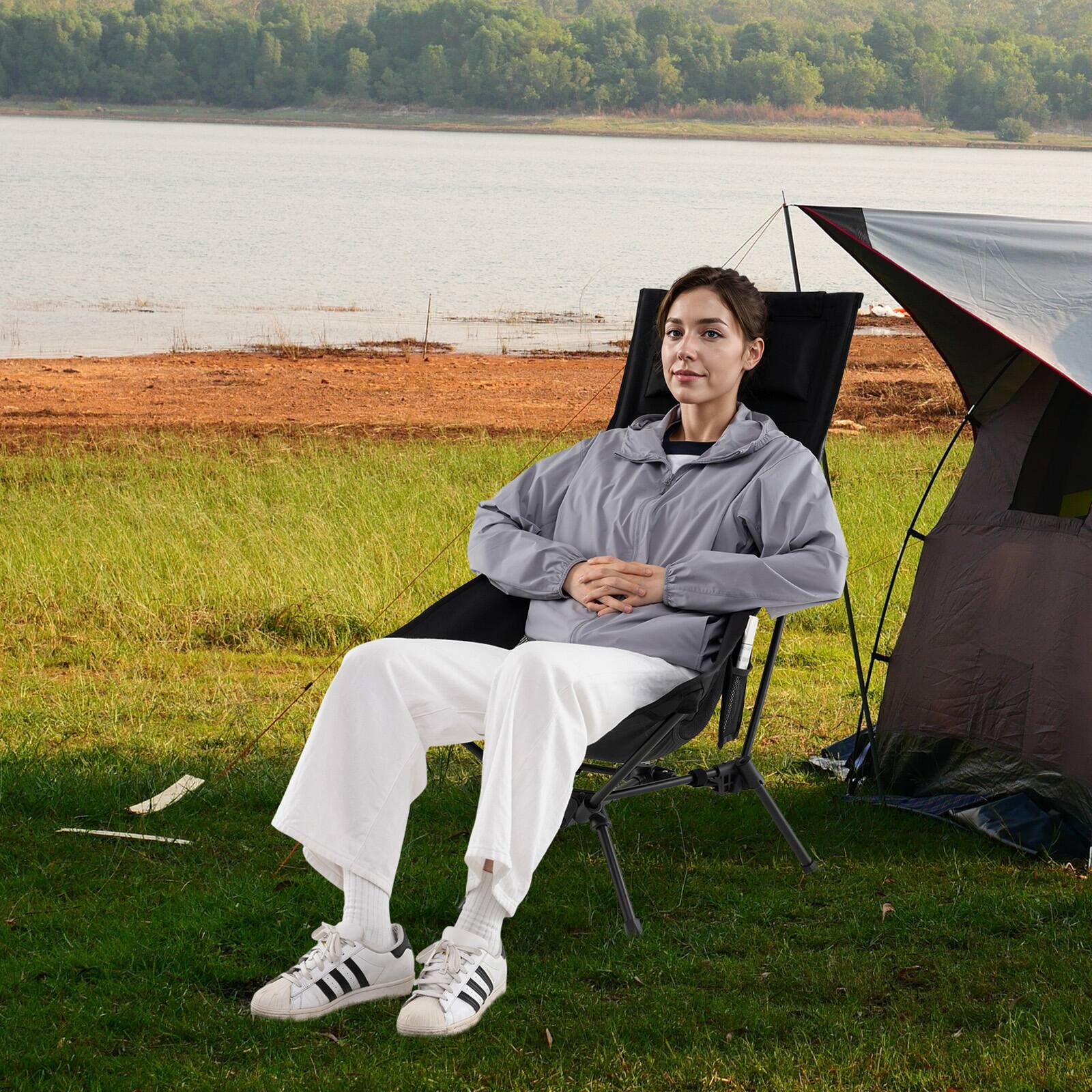 Alt View 1. Gymax - Gymax Ultra-Lightweight Camping Chair Portable Lawn Chair w/Triangular Aluminum Frame - Black.