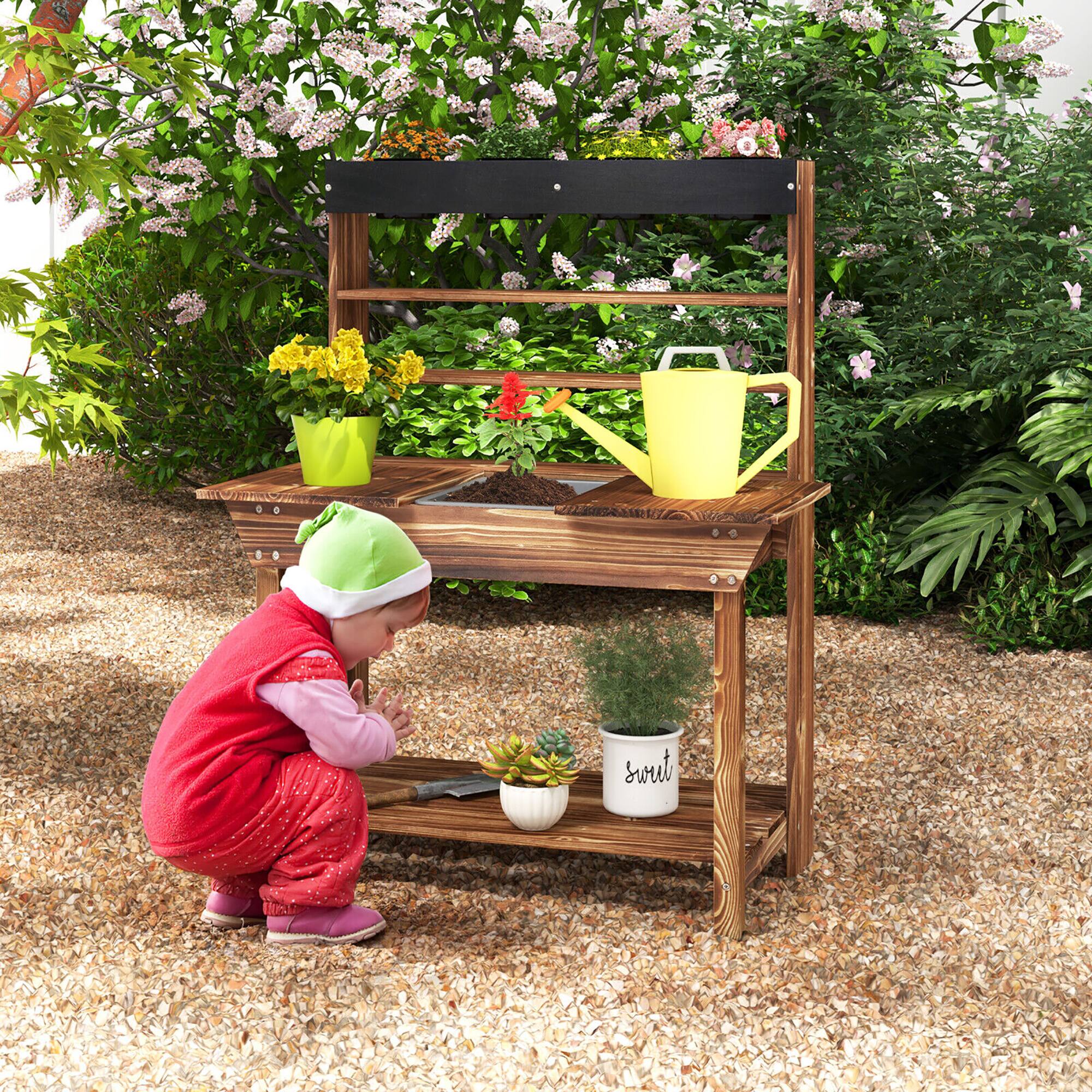 Alt View 1. Gymax - Gymax Kids Potting Bench Wooden Toy Gardening Center w/ Removable Sink & Chalkboard - Natural.