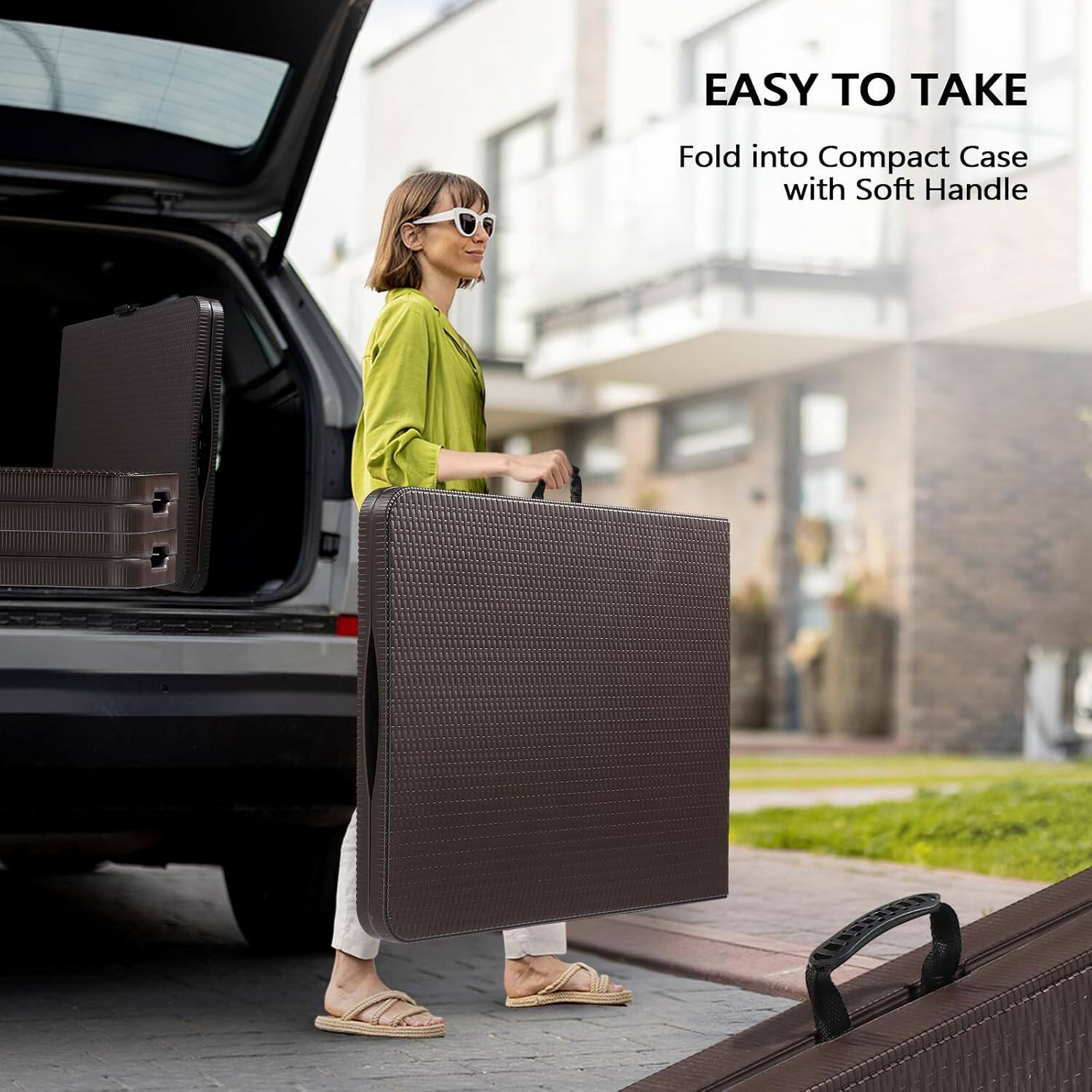 EASY TO TAKE  
Fold into Compact Case with Soft Handle