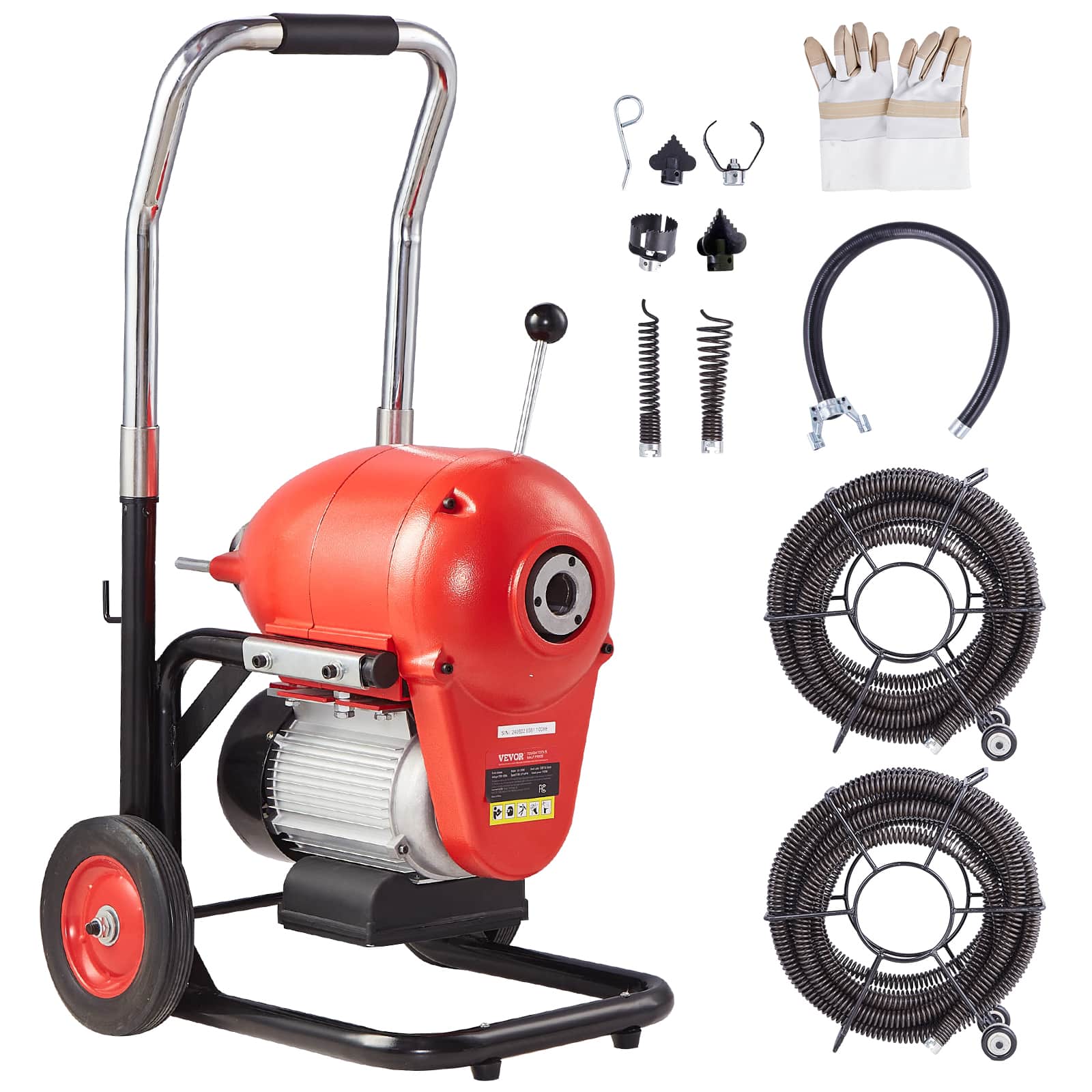 VEVOR - Drain Cleaner Machine 120FT x 6/5 Inch, 1100W Electric Sewer Snake Auger Manual Feed -CW/CCW Control for 4" to 8" Pipes - Yellow