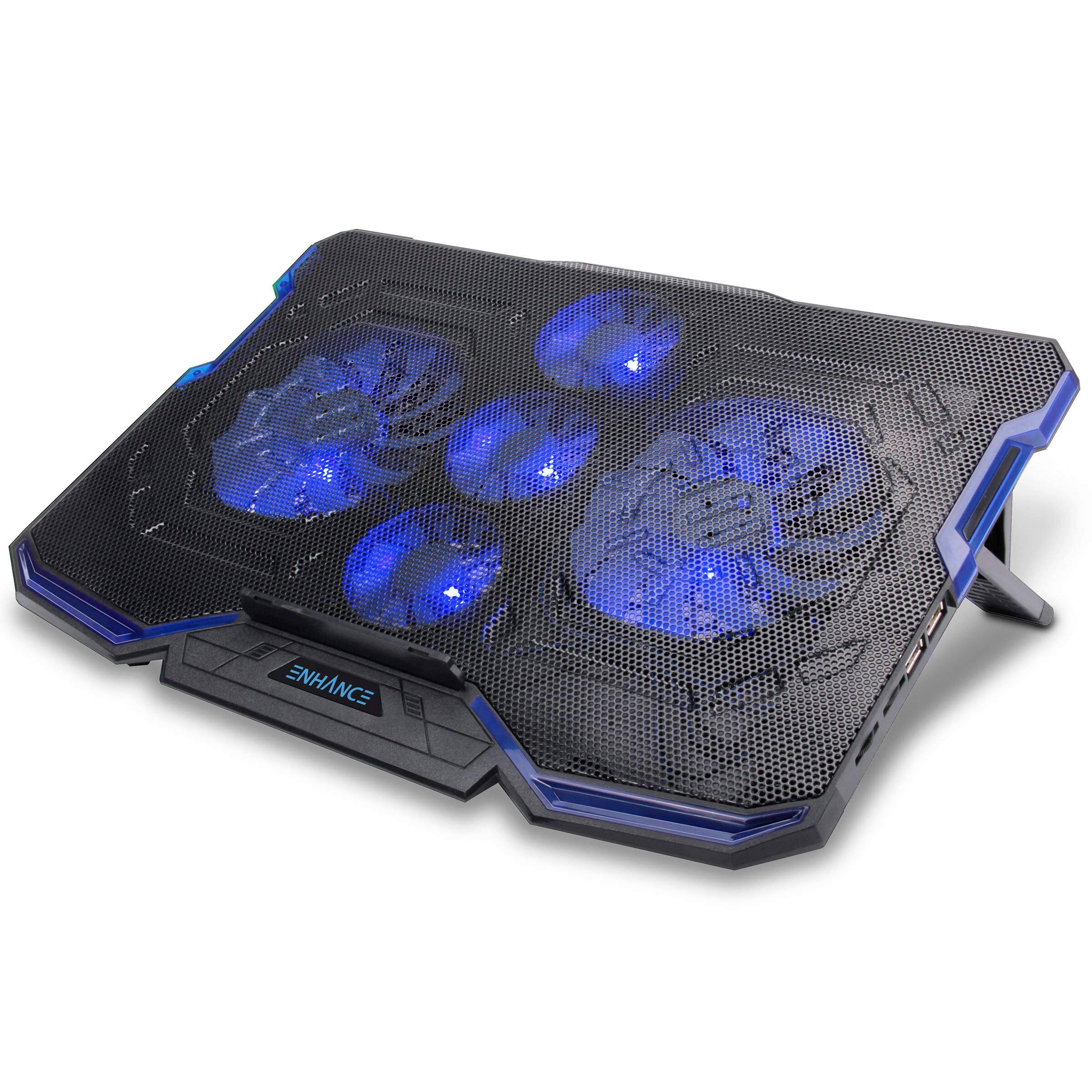 Front. HongFei - HongFei Cryogen Gaming Laptop Cooling Pad - 5 Quiet Fans, Fits 17" Laptops, Dual USB, Adjustable Stand, LED Lights - Blue.