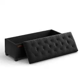 Songmics Home - Storage Ottoman Bench, Foot Rest with Legs,End of Bed Bench, Storage Chest, Load up to 660 lb, for Living Room - Ink Black