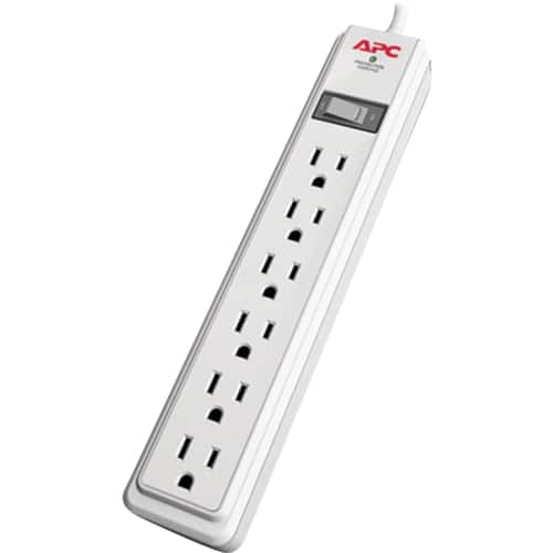 Front. APC - 6-Outlet Surge Protector - White.