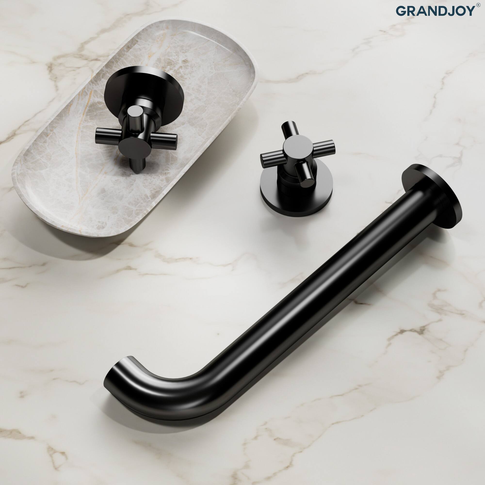 Alt View 9. GRANDJOY - Wall-Mounted Bathtub Faucet Dual Handle Tub Filler High Flow Anti-Fingerprint Finish Modern Bathroom - Matte Black.