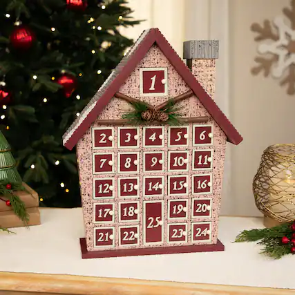 Front. Northlight - Holiday House Christmas Advent Calendar - 15" - Red.