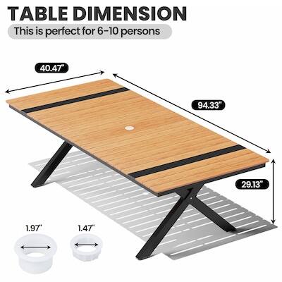TABLE DIMENSION  
This is perfect for 6-10 persons  
40.47" x 94.33" x 29.13"  
1.97" x 1.47"