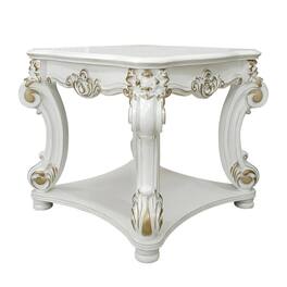 Manhattan Lane - Jess 31 Inch Side End Table, Classic Scrolled Legs - White, Gold