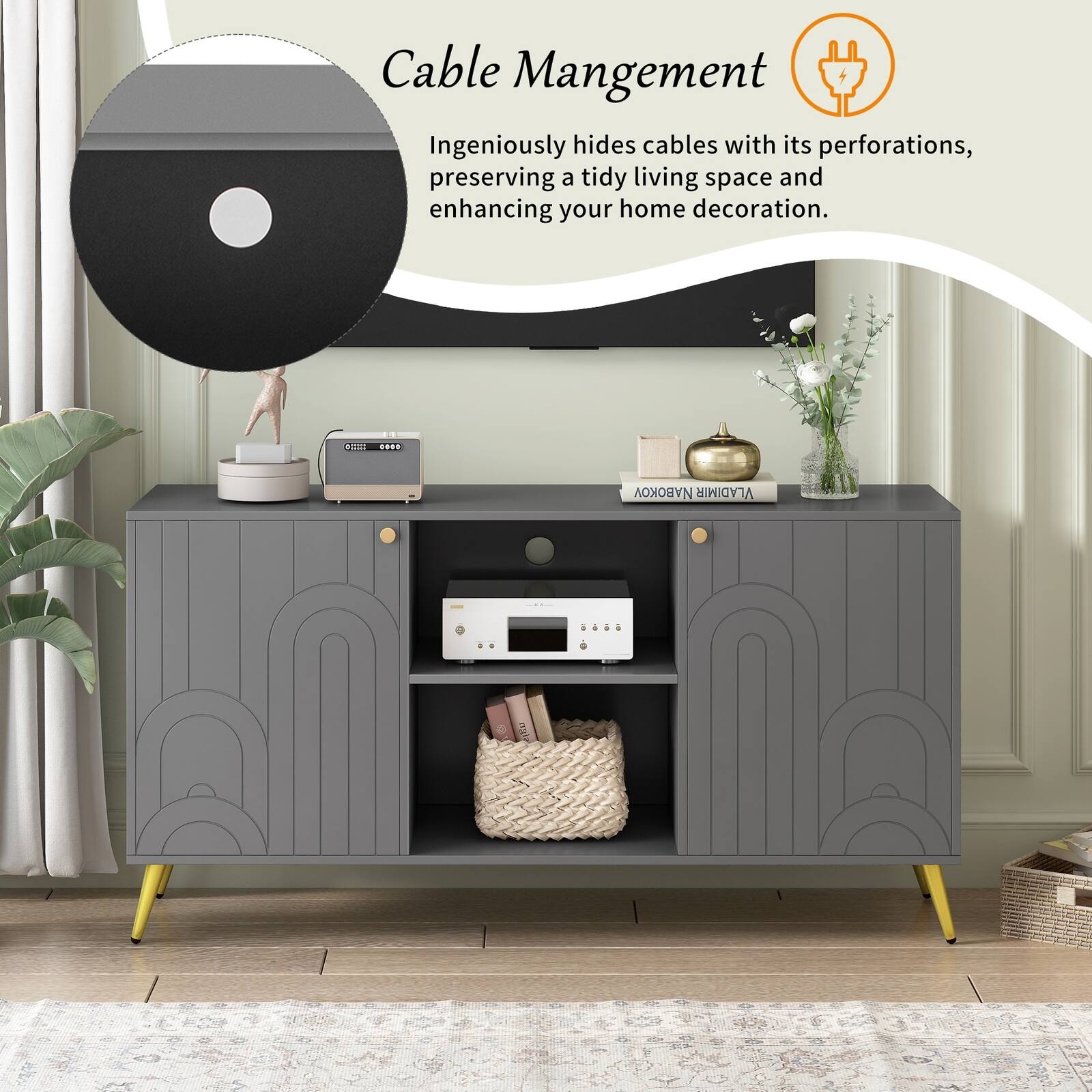 Cable Management  
Ingeniously hides cables with its perforations, preserving a tidy living space and enhancing your home decoration.  

NABOKOV VLADIMIR