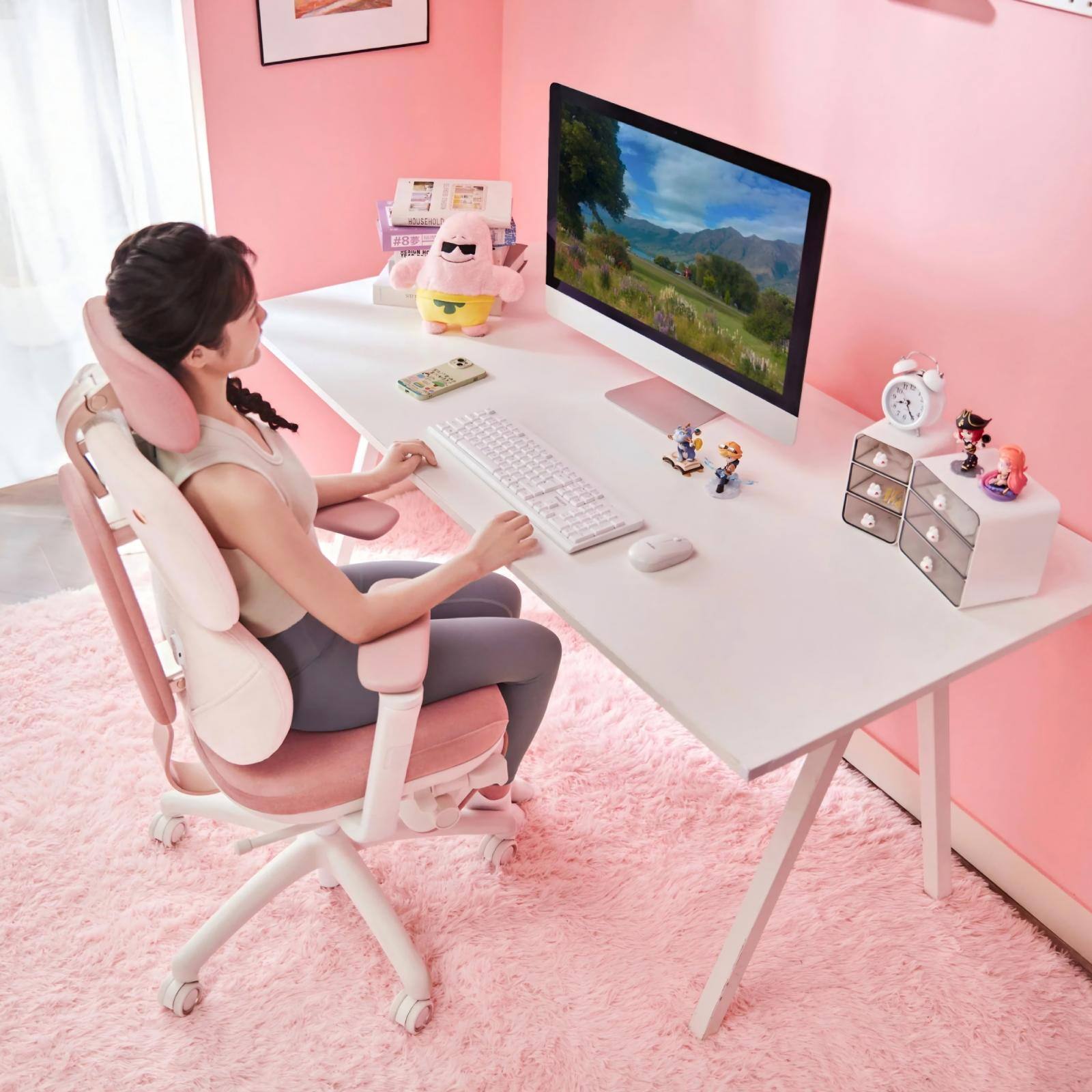 Alt View 2. TGIF GAMING - 125° Recline Office Chair With Footrest Recline Mechanism Heated Massage Lumbar Support 6d Armrests - Pink.
