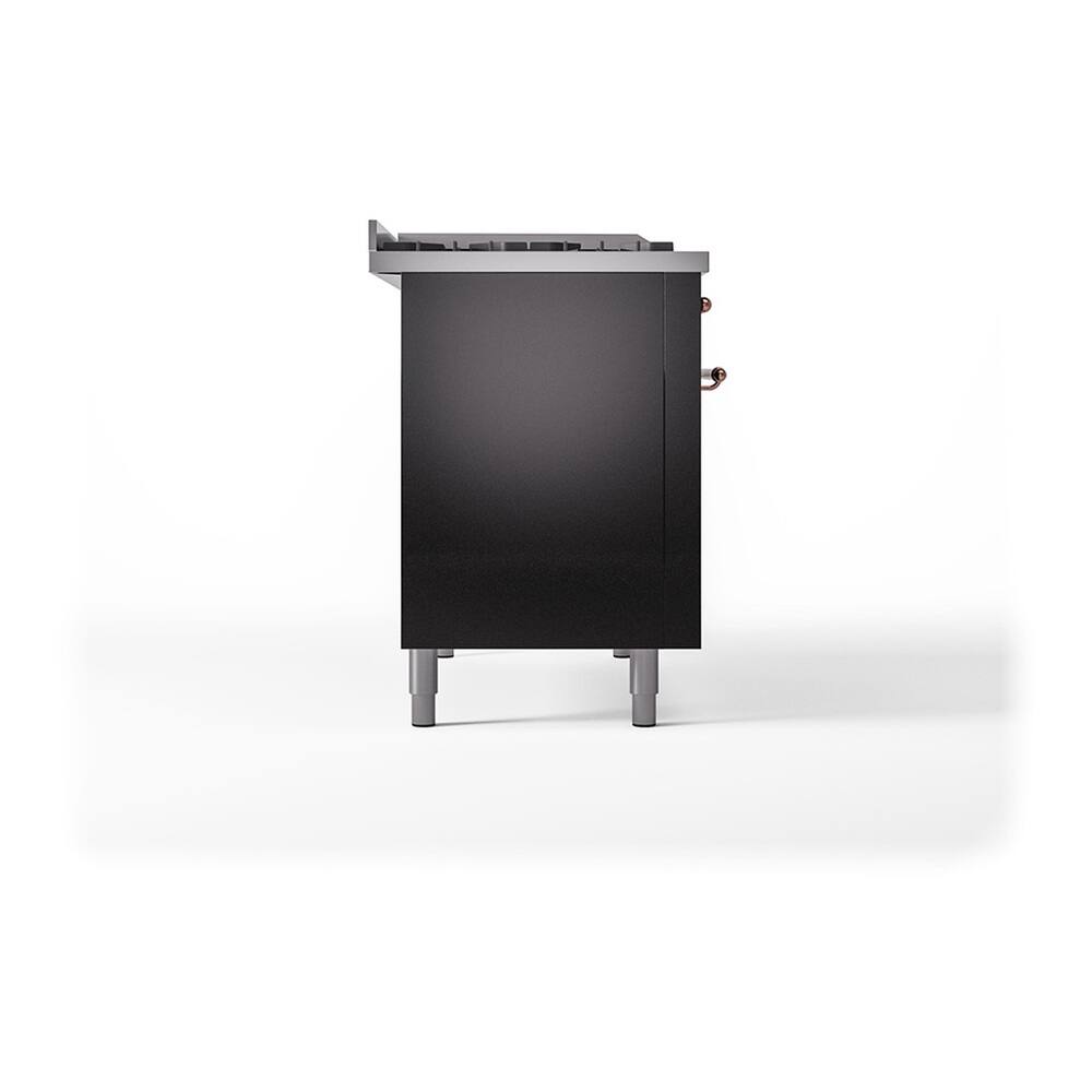 Alt View 6. ILVE - ILVE Nostalgie II 48 inch Dual Fuel Range with 5 Burners + Griddle (Natural Gas, Glossy Black, Copper Trim) - Glossy Black.