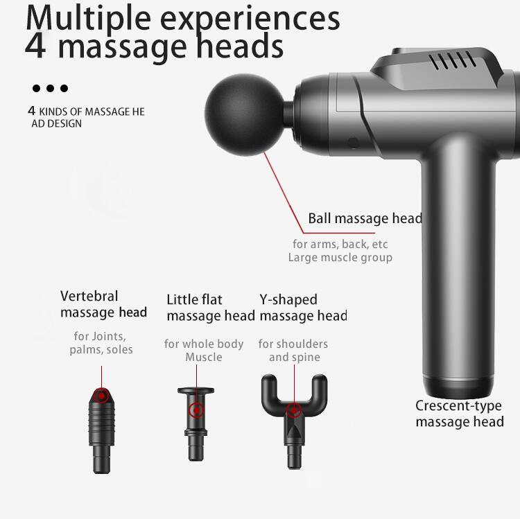 Multiple experiences  
4 massage heads

4 KINDS OF MASSAGE HEAD DESIGN

- Ball massage head  
  for arms, back, etc  
  Large muscle group

- Vertebral massage head  
  for Joints, palms, soles

- Little flat massage head  
  for whole body Muscle

- Y-shaped massage head  
  for shoulders and spine

- Crescent-type massage head