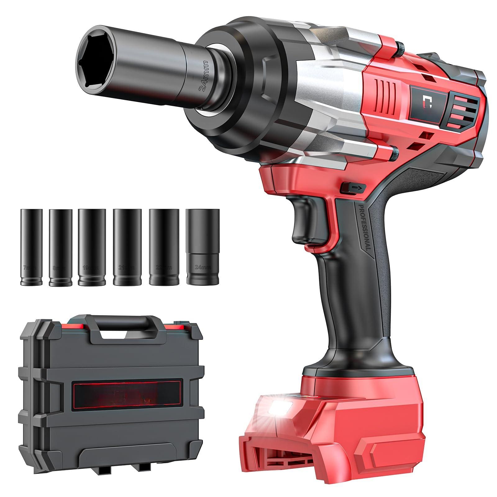 JETRANSPORT - Cordless Impact Wrench 1/2 Inch Compatible With Dewalt Battery: 1700ft-lbs High Torque Heavy Duty Tool - 1/2inch Fit for Milwaukee（include 6 Sockets）