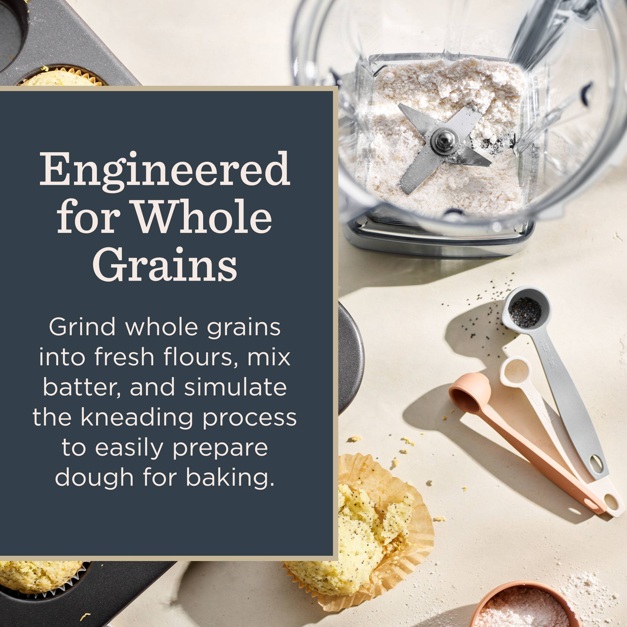 Engineered for Whole Grains

Grind whole grains into fresh flours, mix batter, and simulate the kneading process to easily prepare dough for baking.