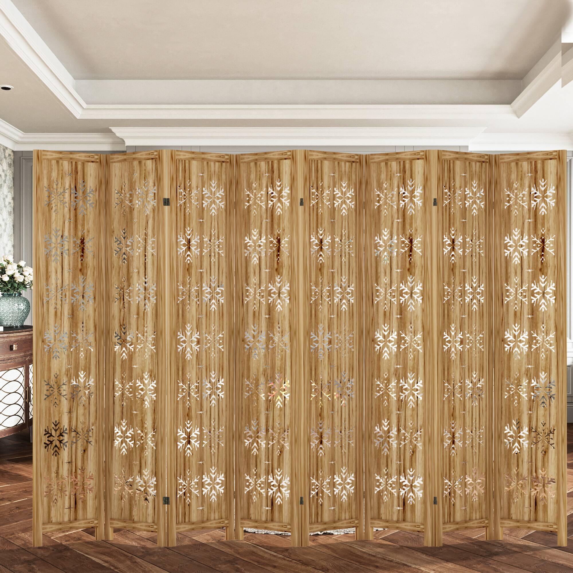 Alt View 7. PexFix - Room Divider, 8-Panel Freestanding Wood Screen, Snow Pattern, 67 in. H Folding Privacy Screen for Office, Bedroom - Natural.