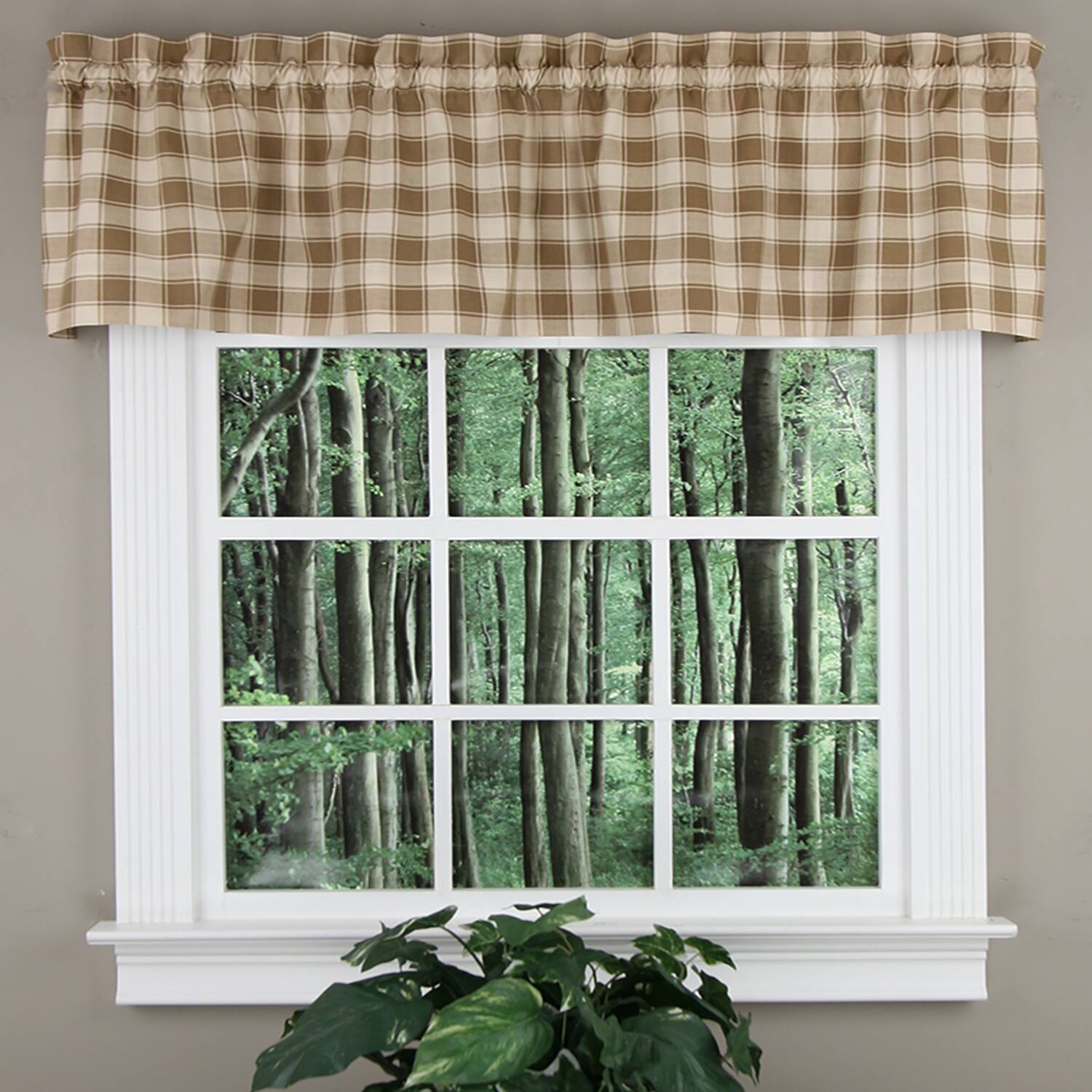 Angle. Ellis Curtain - ELLIS 50% Polyester 50% Cotton Country Check Tailored With 1.5" Rod Pocket Valance 58" x 15" Camel - Camel.