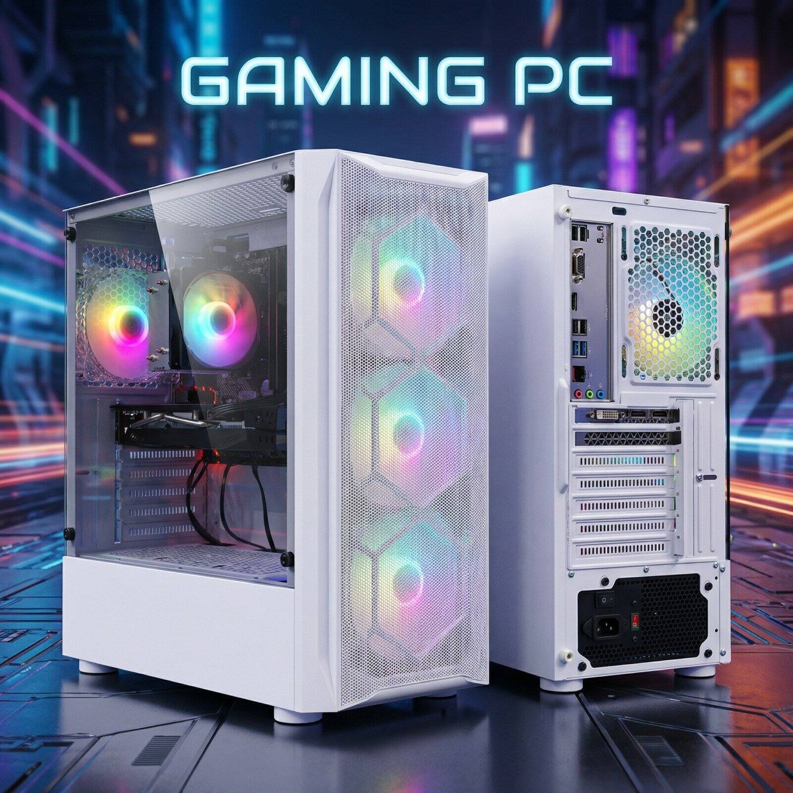 Left. STGAubron - STGAubron Gaming Desktop PC, AMD Ryzen 5 5500 up to 4.2GHz, GeForce RTX 2060 Super 8G,16G DDR4, 1T SSD, WiFi 6, Win11H - White.