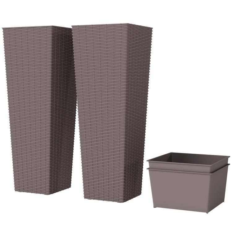 Alt View 9. PULUZ - 32 Inch Tall Planters for Outdoor Plants, Set of 2 Plastic Flower Pots with Drainage Holes - Brown.
