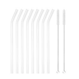 Kitcheniva - Reusable Glass Straws with Cleaning Brush, 8 Pcs, Curved - Clear