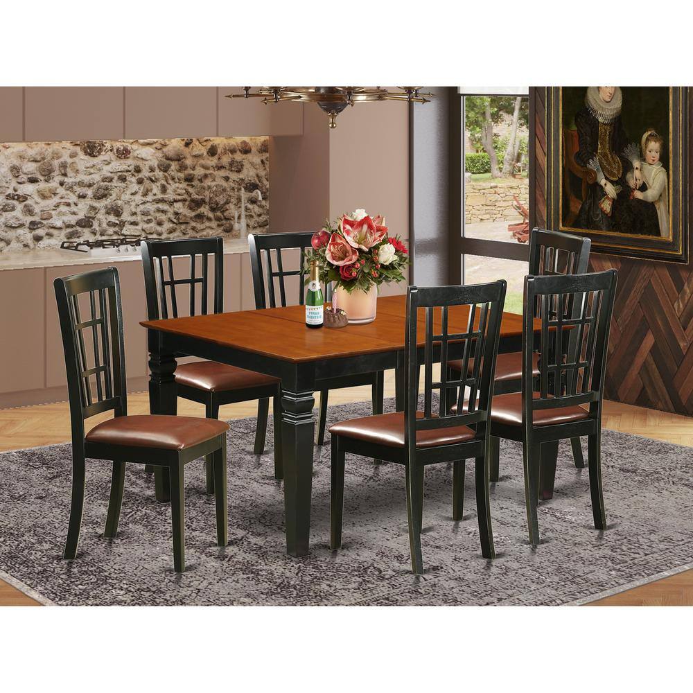 Back. East West Furniture - 7 Pc Kitchen table set with a Kitchen Table and 6 Leather Dining Chairs in Black - Black & Cherry.