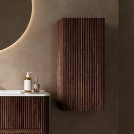 Boyel Living - 14 Wall Mounted Floating Striped Bathroom Vanity Side Cabinet with Door & Shelf, Suitable for NOOR, Retro - Walnut