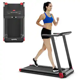 Costway - Folding Electric Treadmill Compact Walking Running Machine w/APP Control Speaker - Red