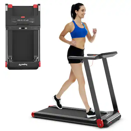 Front. Costway - Costway Folding Electric Treadmill Compact Walking Running Machine w/APP Control Speaker Red - Red.