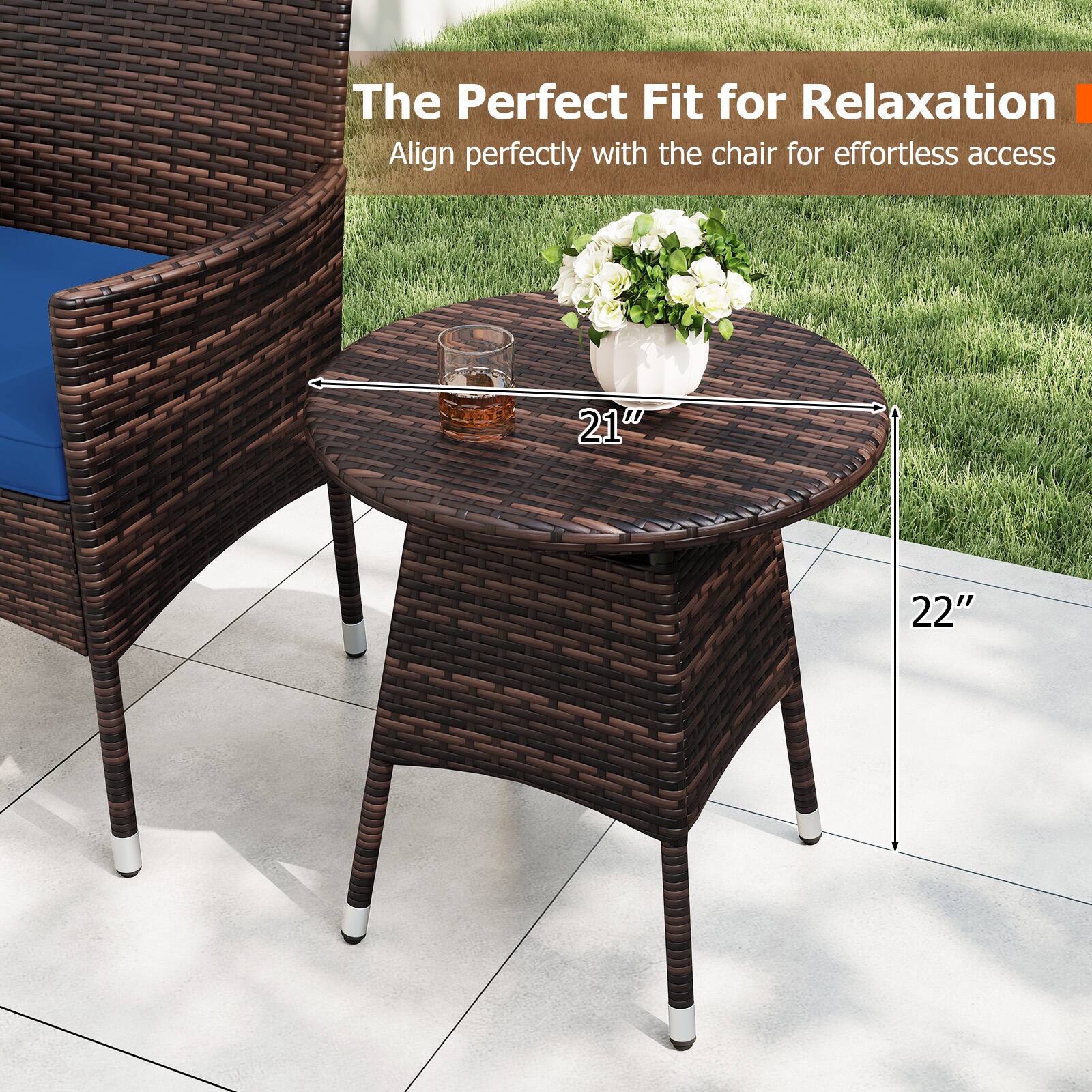 The Perfect Fit for Relaxation  
Align perfectly with the chair for effortless access  
21"  
22"