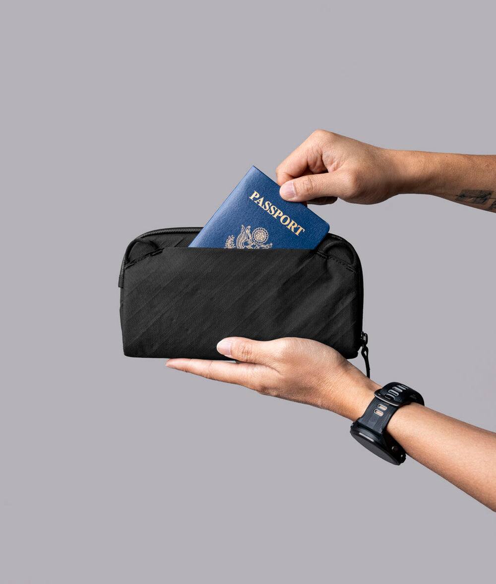 Back. ALPAKA - Flight Pouch Travel Clutch Phone Bag, Passport Holder, Crossbody Pouch, Wristlet, YKK AquaGuard Zippers - Black Ultradyne 100D.