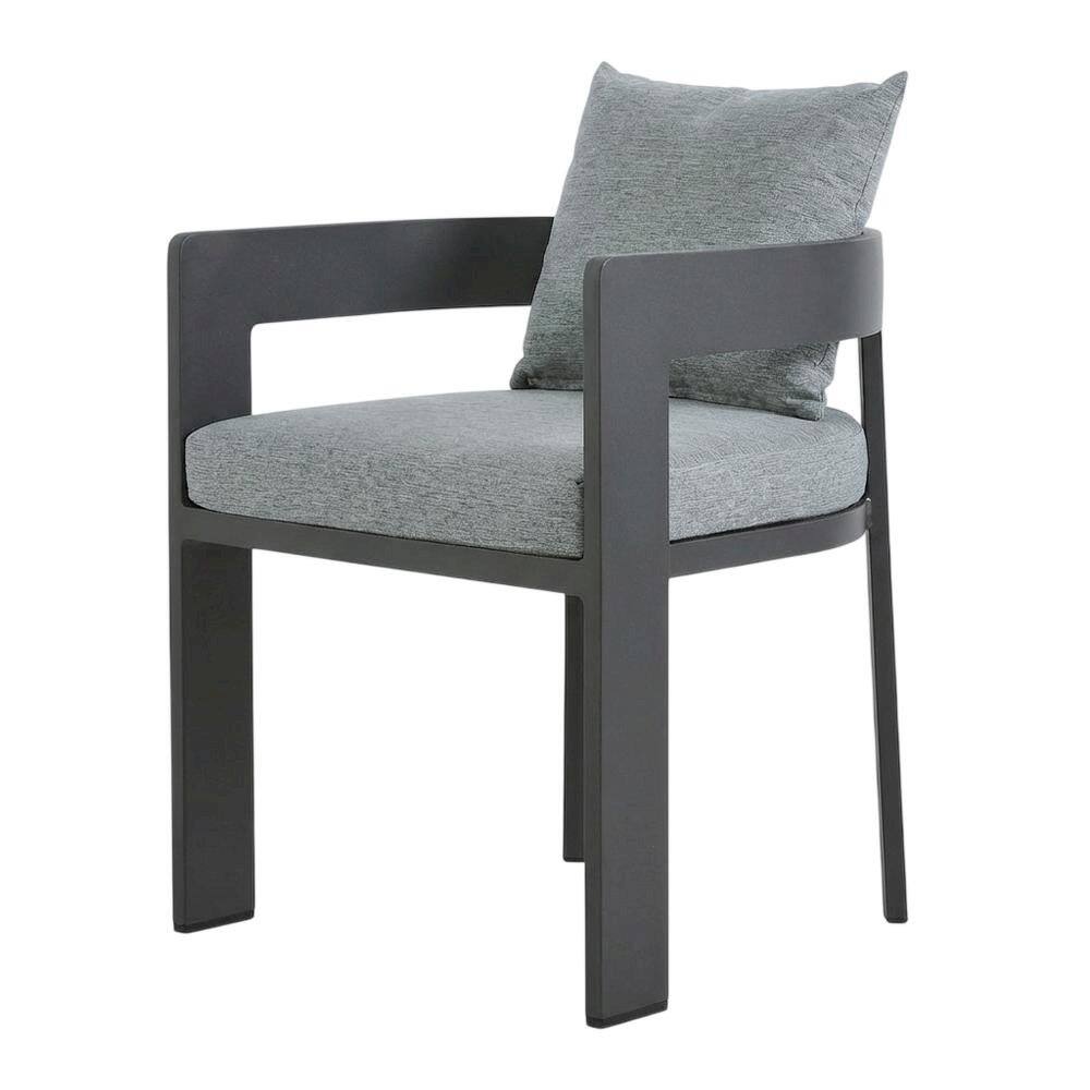 Front. Outdoor Escape - Aluminum Outdoor Dining Chair With Cushioned Seat And Elegant Design - Gray.