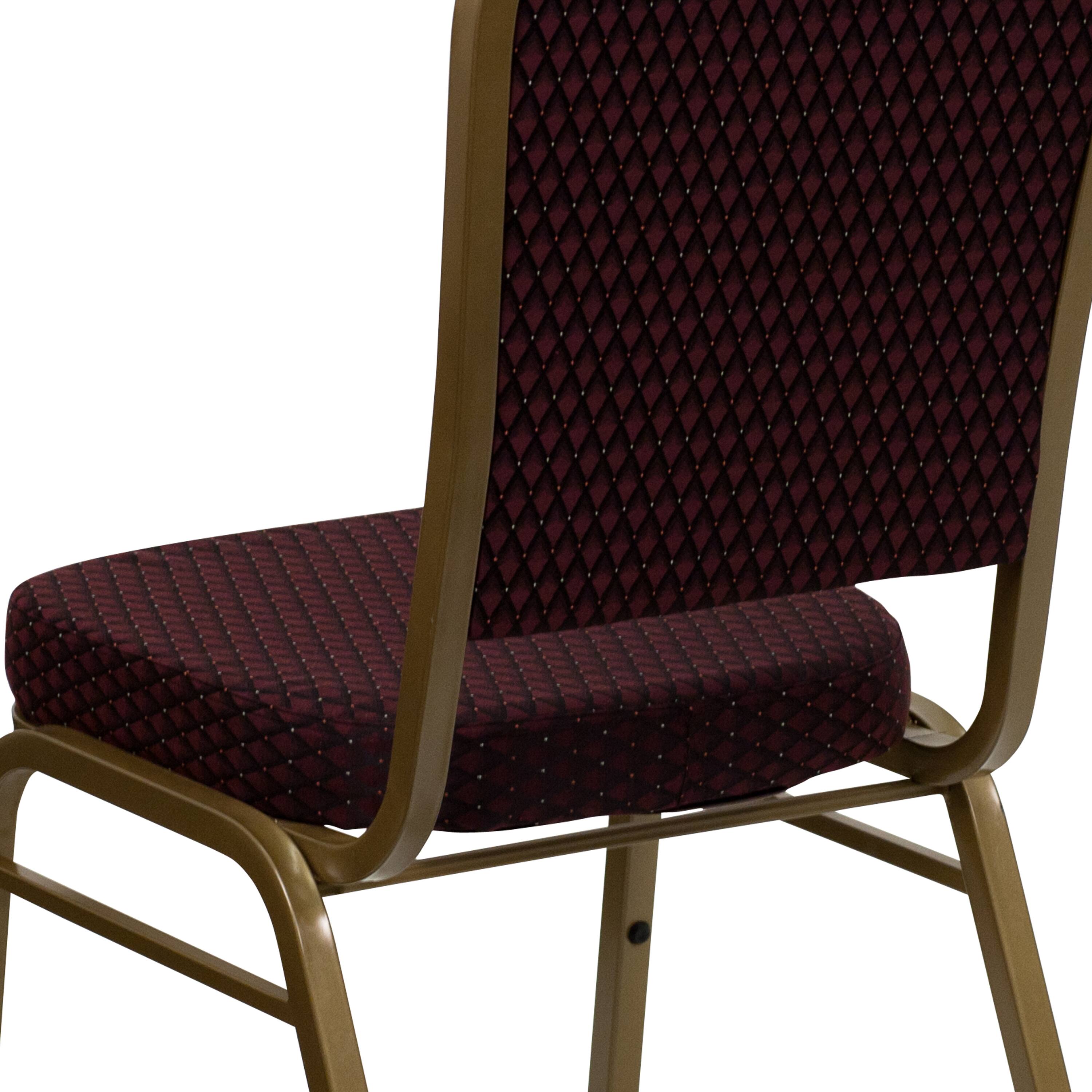Alt View 10. Emma + Oliver - Crown Back Stacking Banquet Dining Chair - Burgundy Patterned Fabric/Gold Frame.