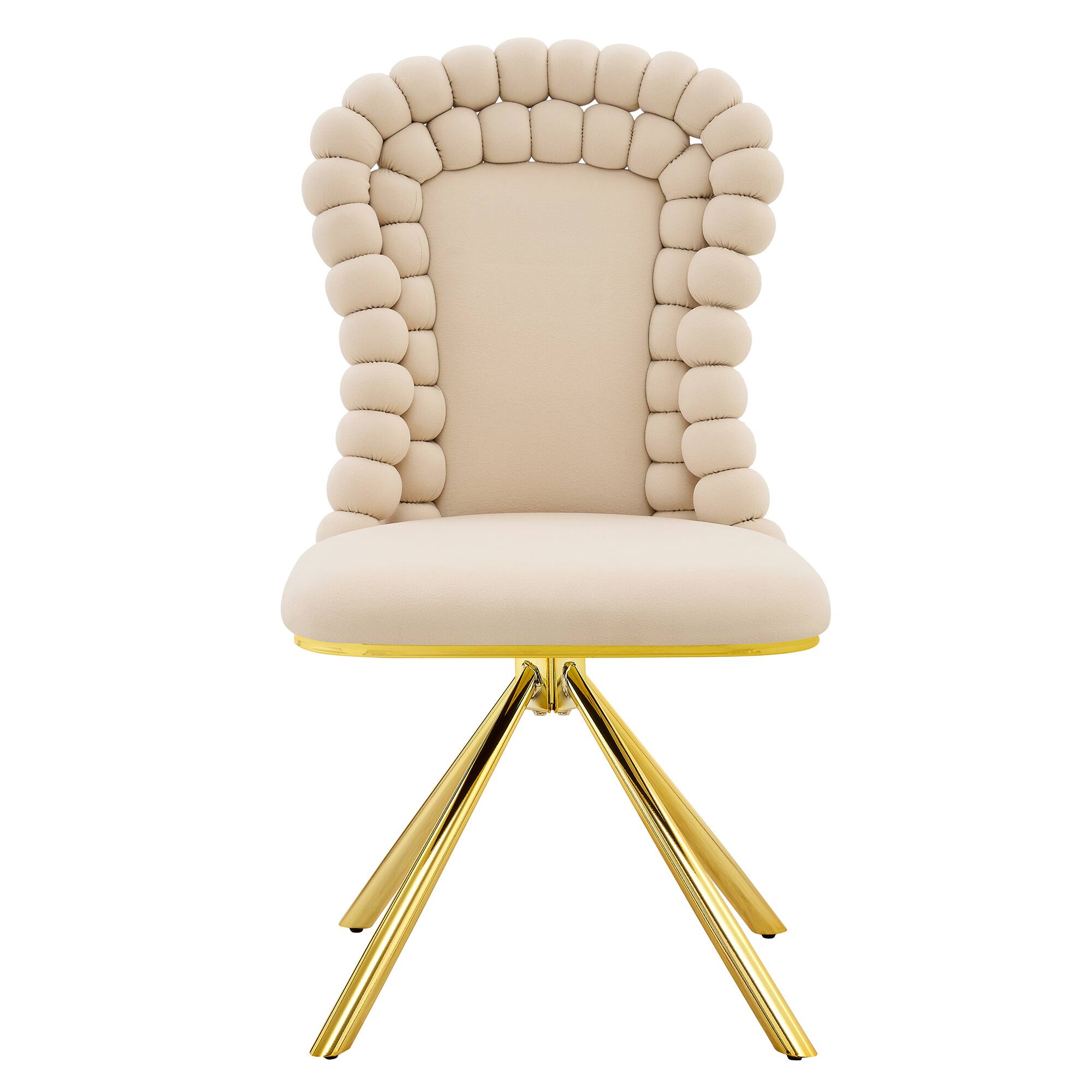 Alt View 7. Loheer - Loheer Beige Velvet Dining Chairs Set of 2, Bubble Accent Chairs with Gold Legs for Dining Room Kitchen, 1.71 ft - Beige,Gold.