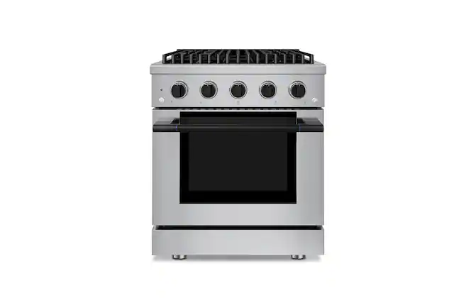 Front. Hauslane - HausPro 30 in. 4 Burners (20,000 BTU) Freestanding Dual Fuel Range - Matte Black.