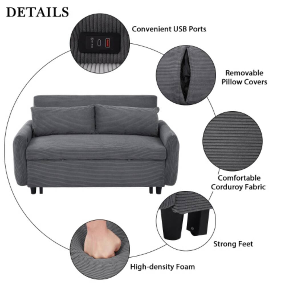 DETAILS  
- Convenient USB Ports  
- Removable Pillow Covers  
- Comfortable Corduroy Fabric  
- Strong Feet  
- High-density Foam