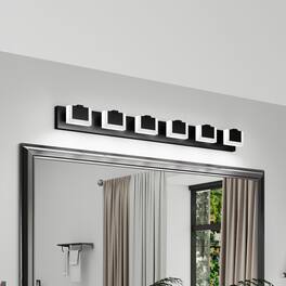 HOMLUX - 45.67 in. 6 Lights Black LED Vanity Light Bar Vanity Accent Lighting Fixtures and Metal Wall Sconces with Acrylic Shade