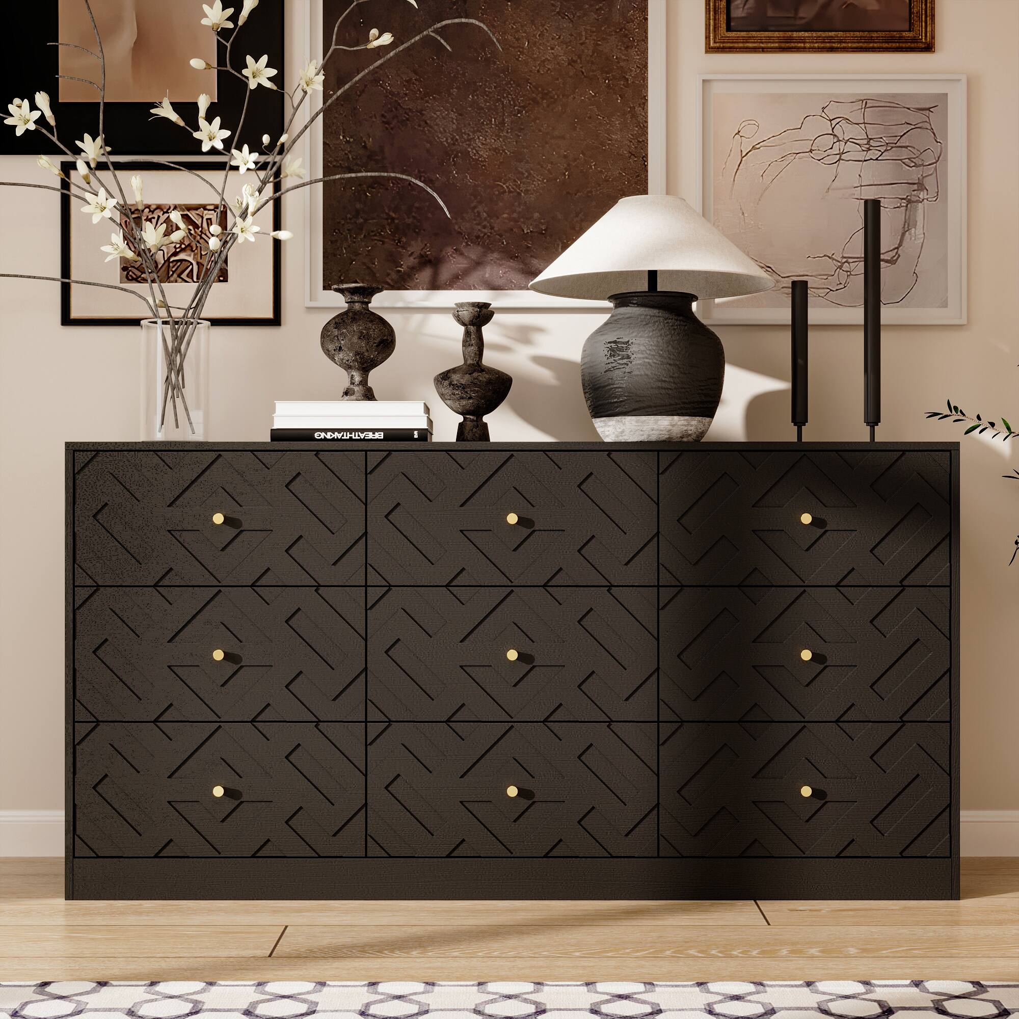 Alt View 2. Famapy - Famapy 9 - Drawer Dresser: Patterned Design, Silent Slides, Ample Storage - Black.