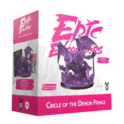 Epic Encounters: Circle of the Demon Prince
Includes:
- Colossal Demon Miniature
- Blistered Backdrop
- Full-color Booklet
- Token Sheet
Turn Your Game Nights Up to 11!
5E - SFG