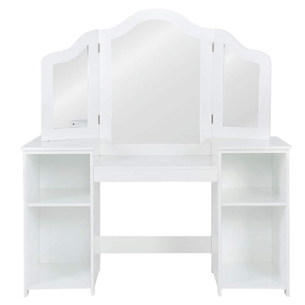 Pefilos - Kids Tri Folding Mirror Makeup Dressing Vanity Table Set- Girls Vanity for Girls Kids - White