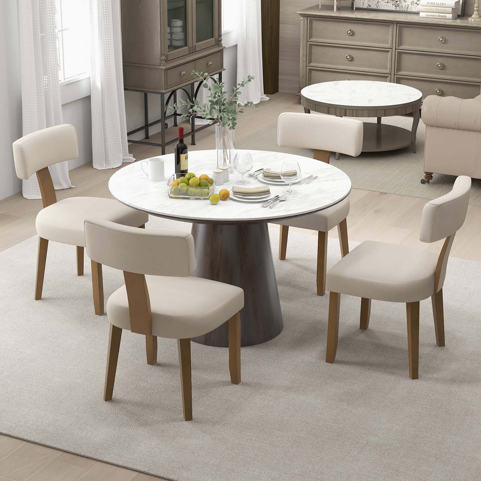 Alt View 3. Costway - Costway Set of 4 Armless Dining Chairs with Curved Backrests & Padded Seat Cushions - Beige,Natural.