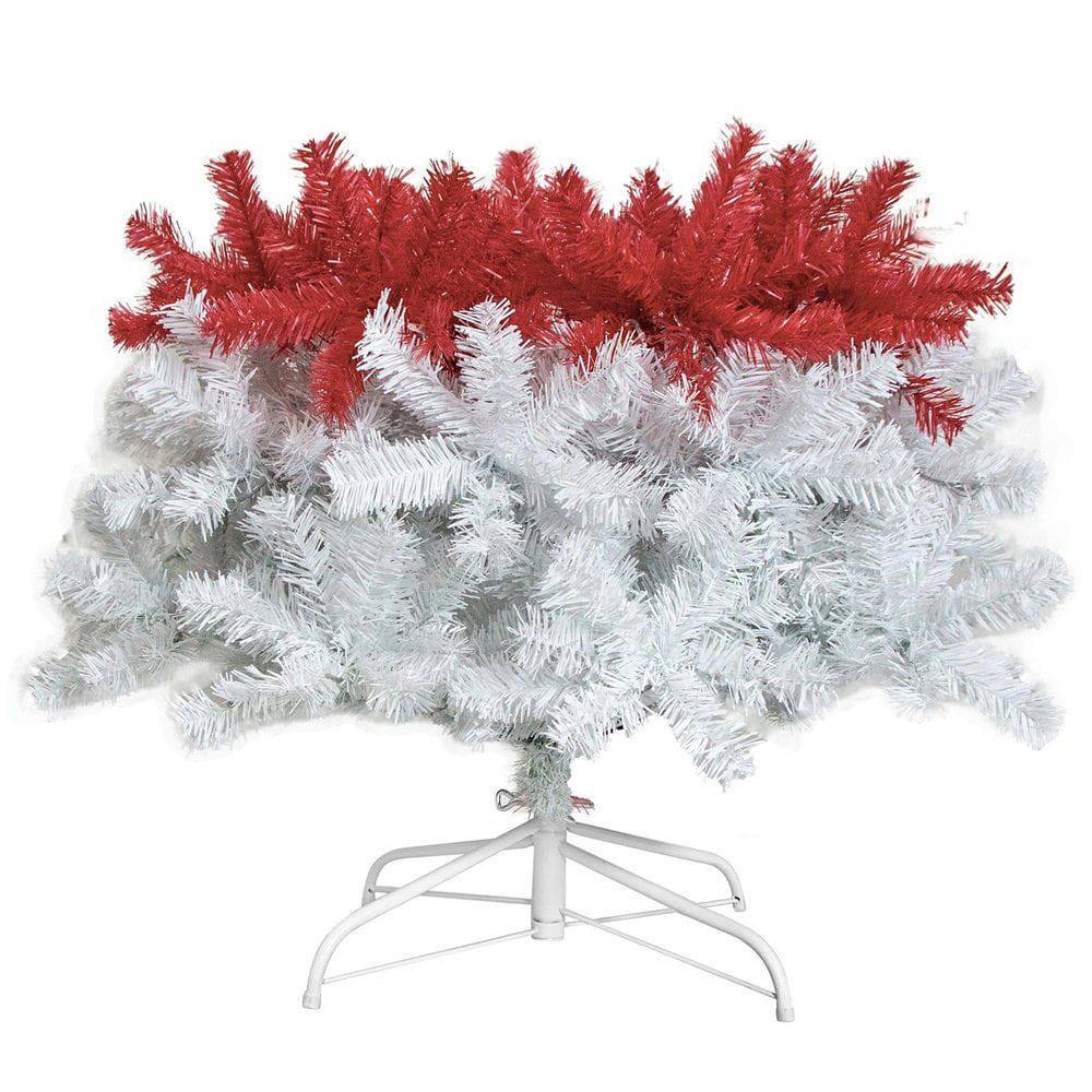 Angle. Resenkos - 6ft Pre-Lit Artificial Christmas Tree, Santa Hat Style with 1250 Branch Tips and 300 LED Lights, Red - Red.