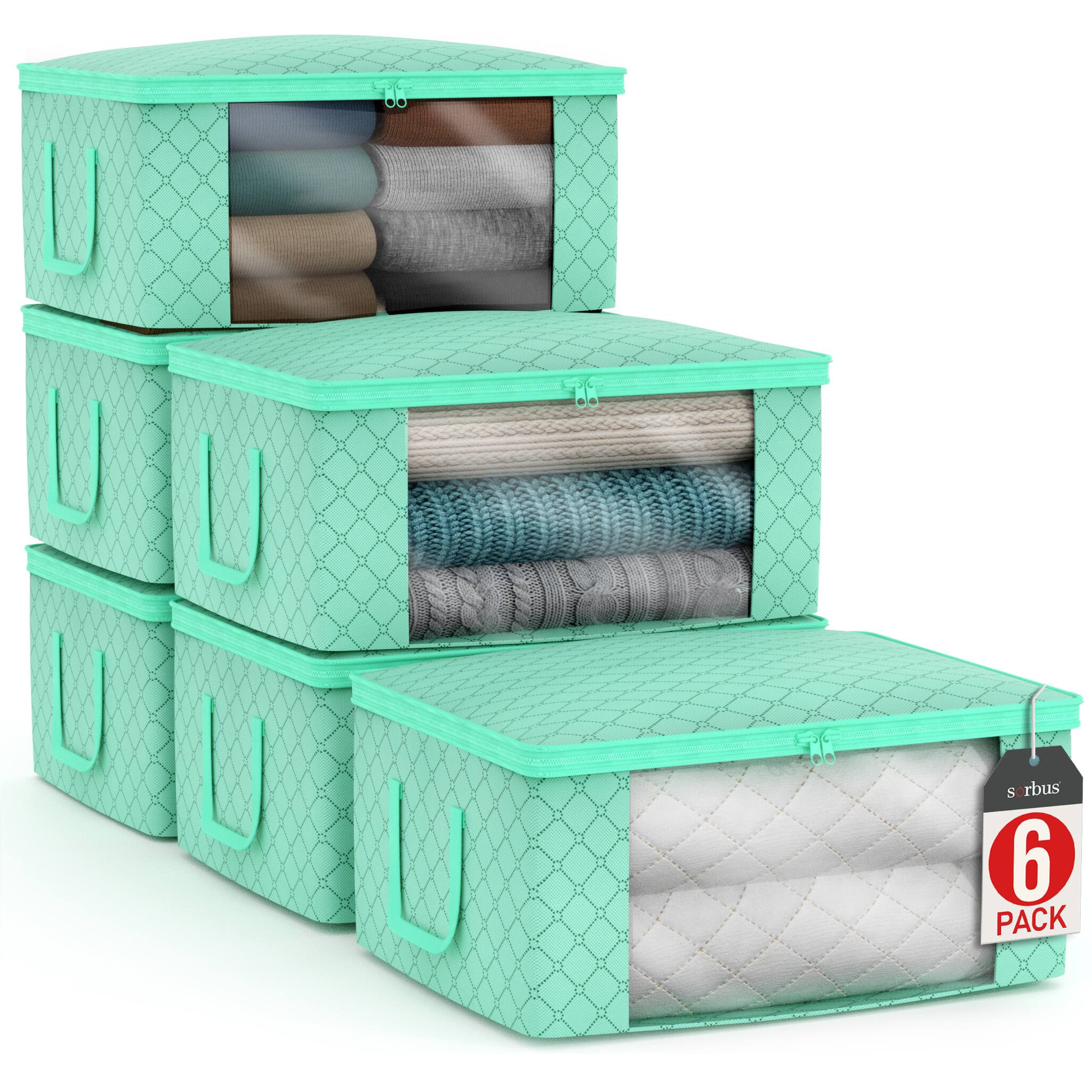 Sorbus - Medium Clothes Storage Bags - Foldable Blanket Storage Bins for Organizing Bedroom, Closet, Clothing - Teal