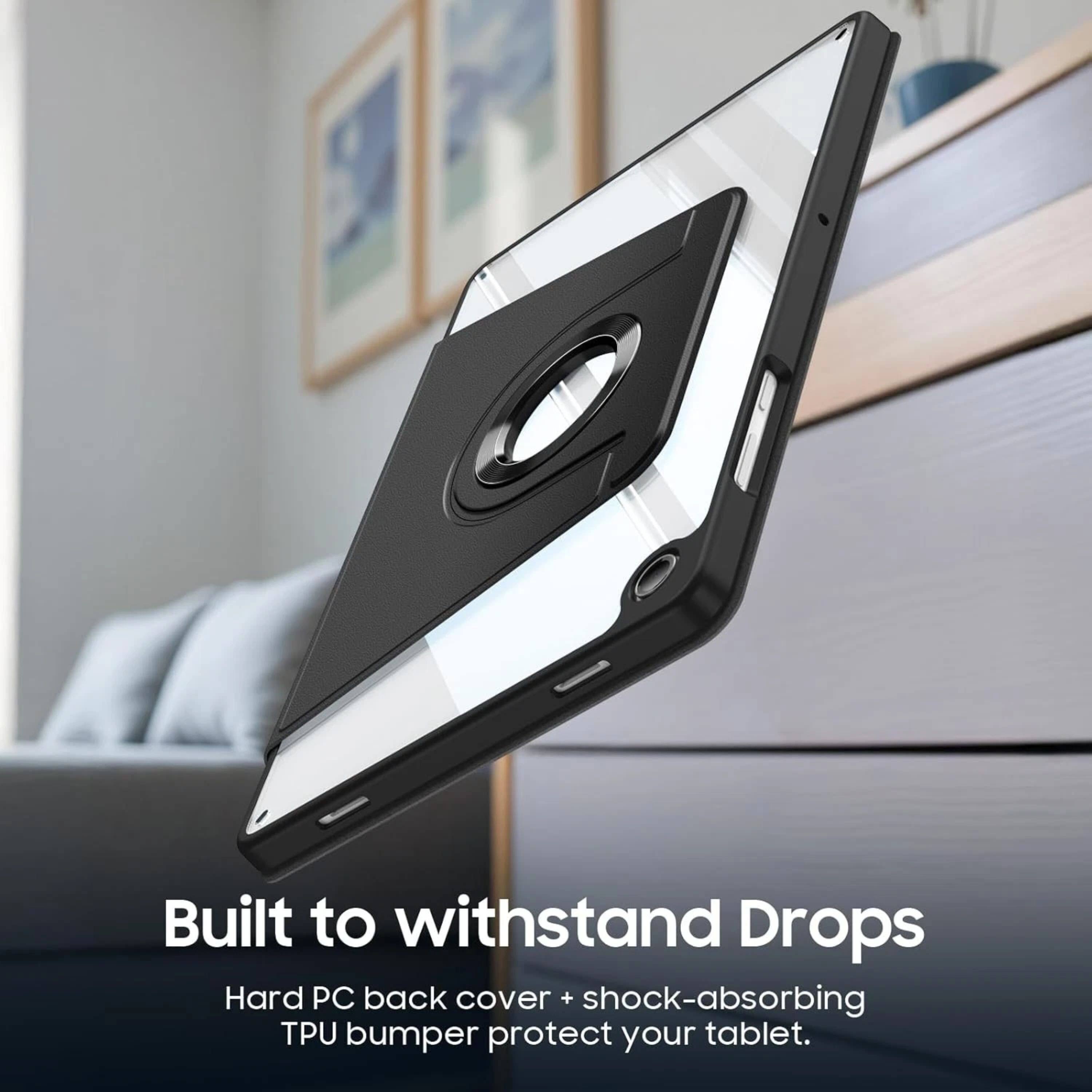 Built to withstand Drops  
Hard PC back cover + shock-absorbing TPU bumper protect your tablet.