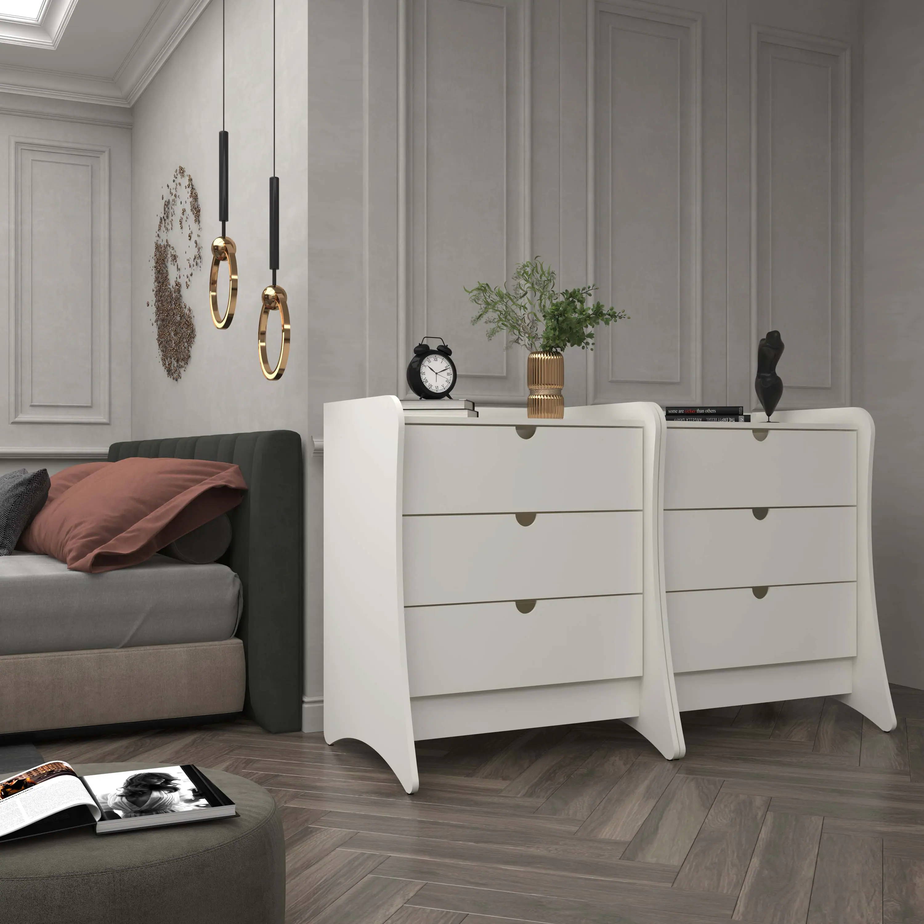 Angle. Manhattan Comfort - Coney Mid-Century Modern 28" Nightstand - Set of 2 - White.
