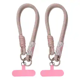 Unique Bargains - 2pcs Universal Phone Wrist Lanyard Hand Strap Anti Theft Strap with Pads - Dark Pink
