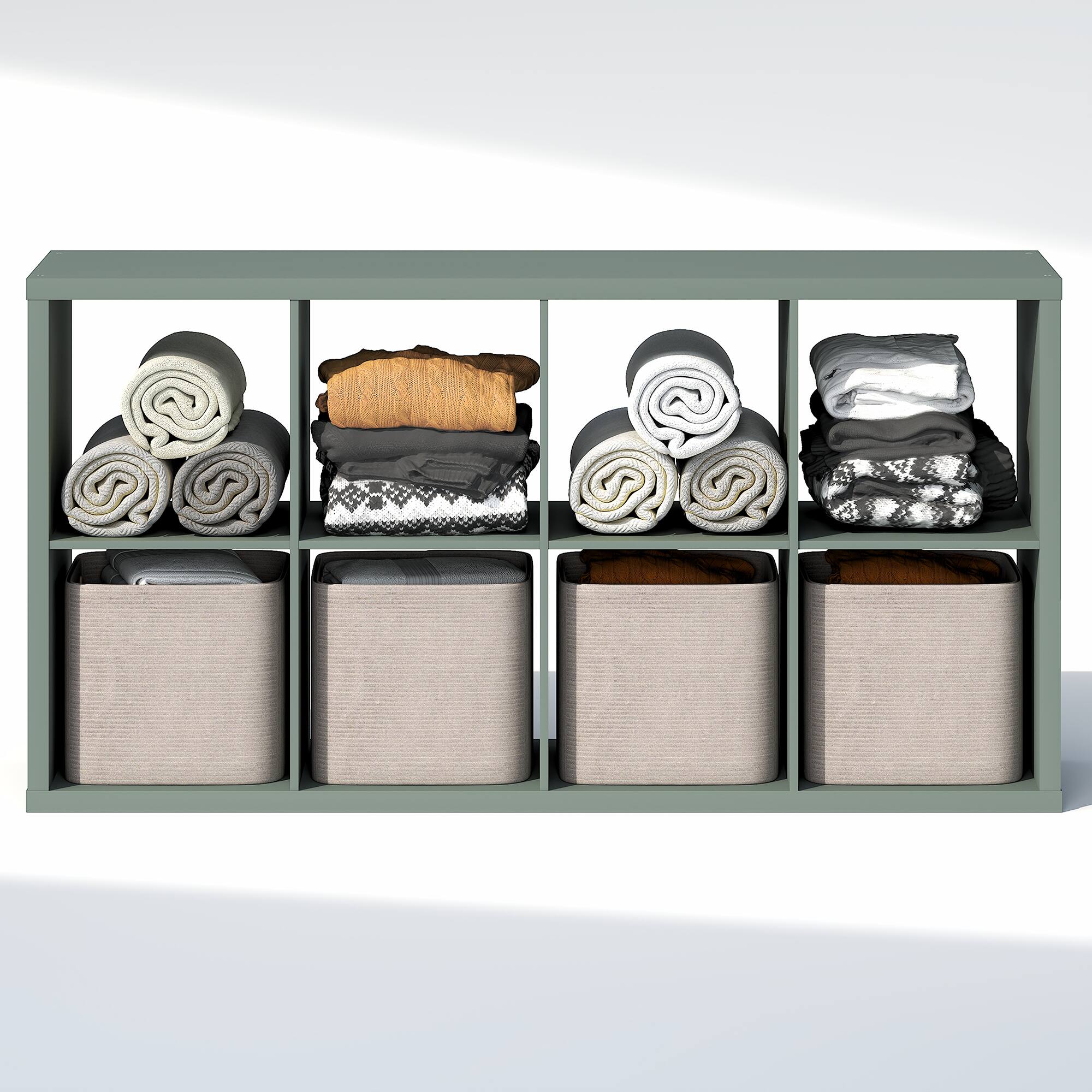 Alt View 3. Furinno - CUBIC Closet Organizers, 8-Cube Open Closet Organizer, Extra Thick Frame, for Wardrobe, Bedroom, Living Room - Sage Green.